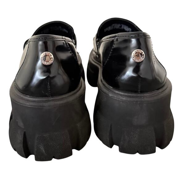 Steve Madden Black Trifecta 2" Platform Retro Loafer Shoes w/Silver Buckle-6 - Picture 7 of 7